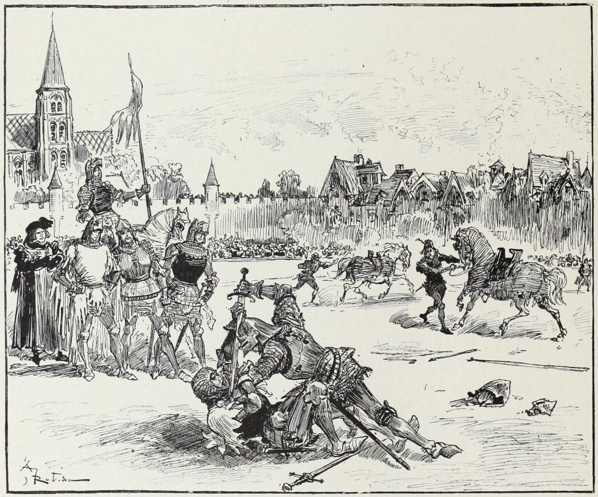 Le duel judiciaire de Carrouges et Le Gris dans la lice de Saint-Martin-des-Champs, Paris, décembre 1386.