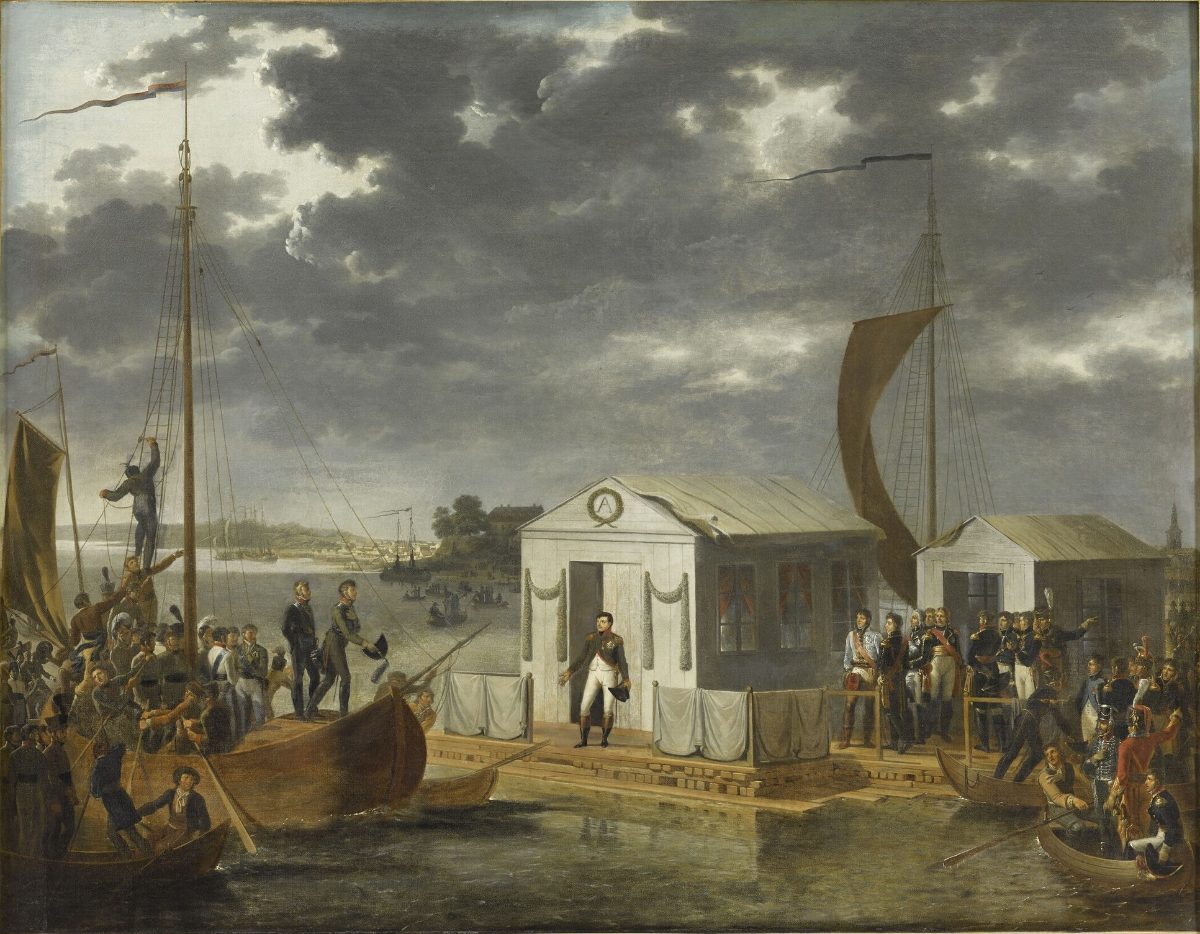 Napoléon attend Alexandre Ier sur le radeau du Niémen, à Tilsit, le 25 juin 1807.
