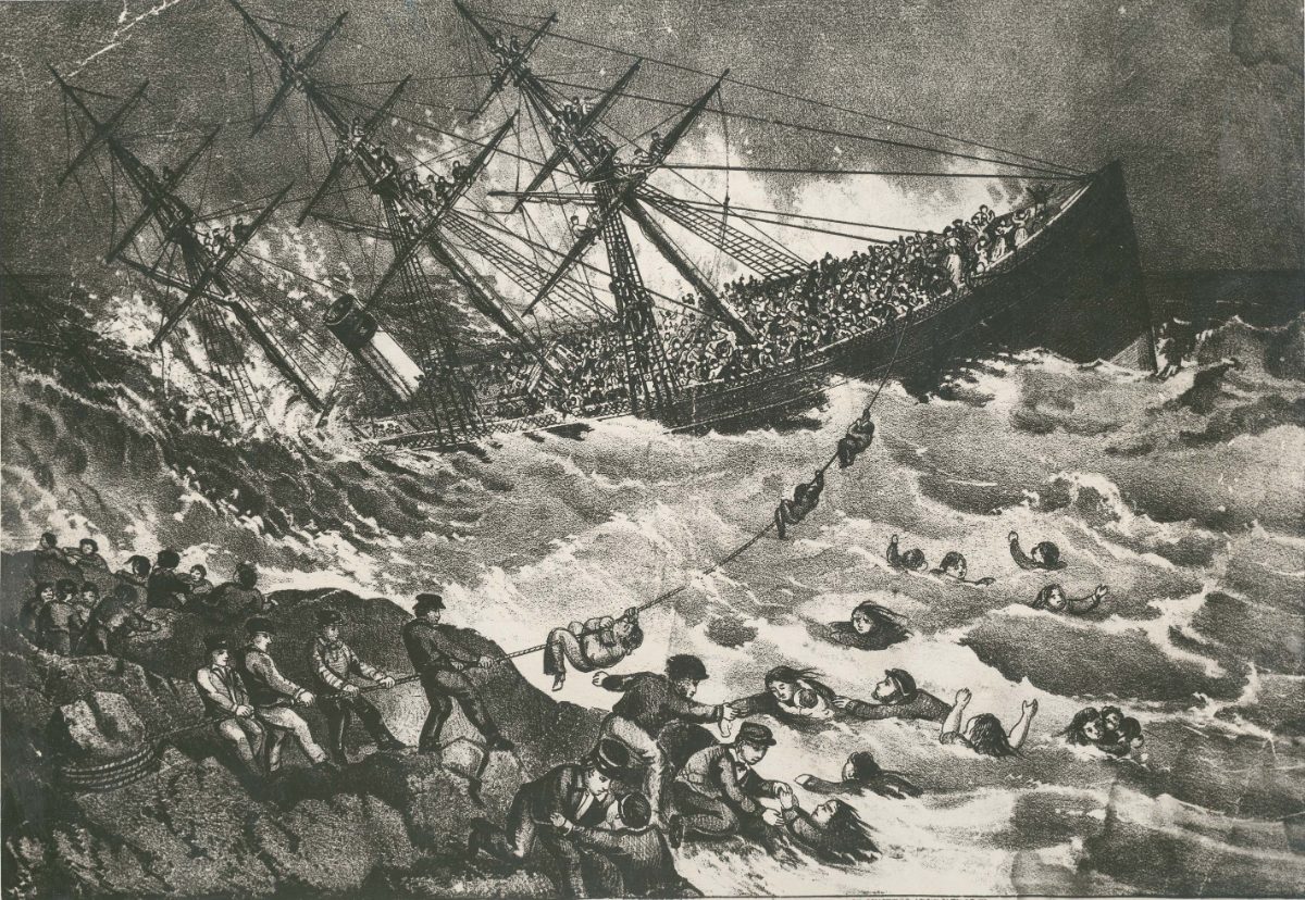 Le paquebot Atlantic couché sur les rochers de Nouvelle-Écosse, le 1er avril 1873 : lithographie Currier & Ives