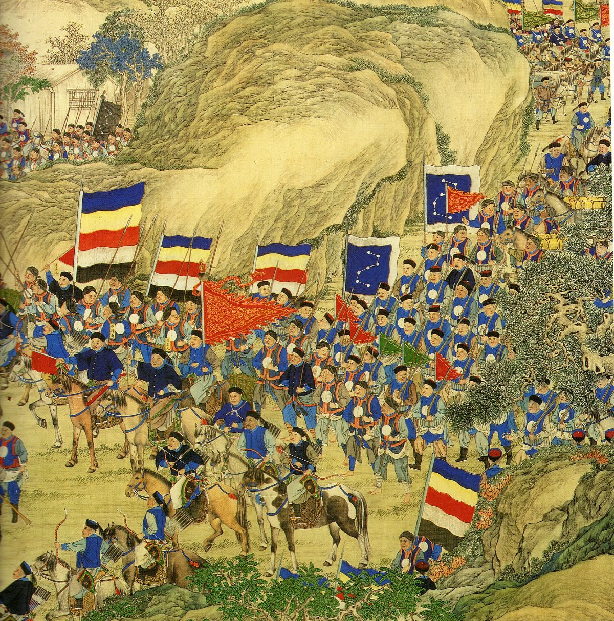 Les troupes impériales Qing en campagne contre les Taiping, peinture chinoise sur soie, vers 1860.