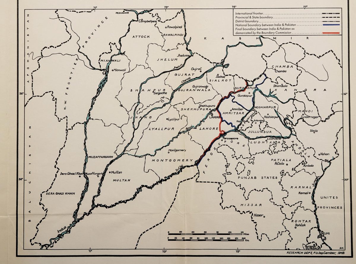Carte britannique de 1948 : la frontière tracée par la commission Radcliffe à travers le Pendjab