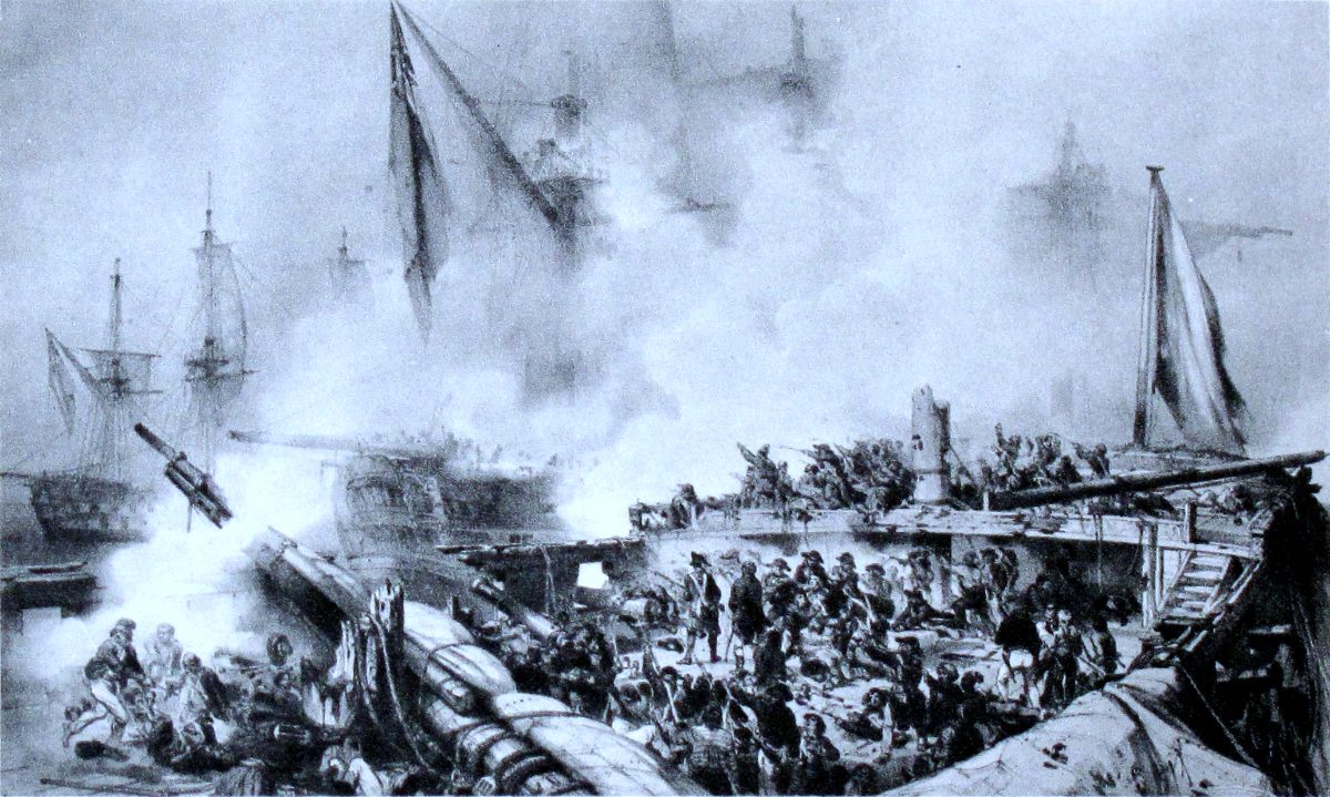 Le pont du vaisseau français Le Tonnant pendant la bataille d'Aboukir, le 1er août 1798.
