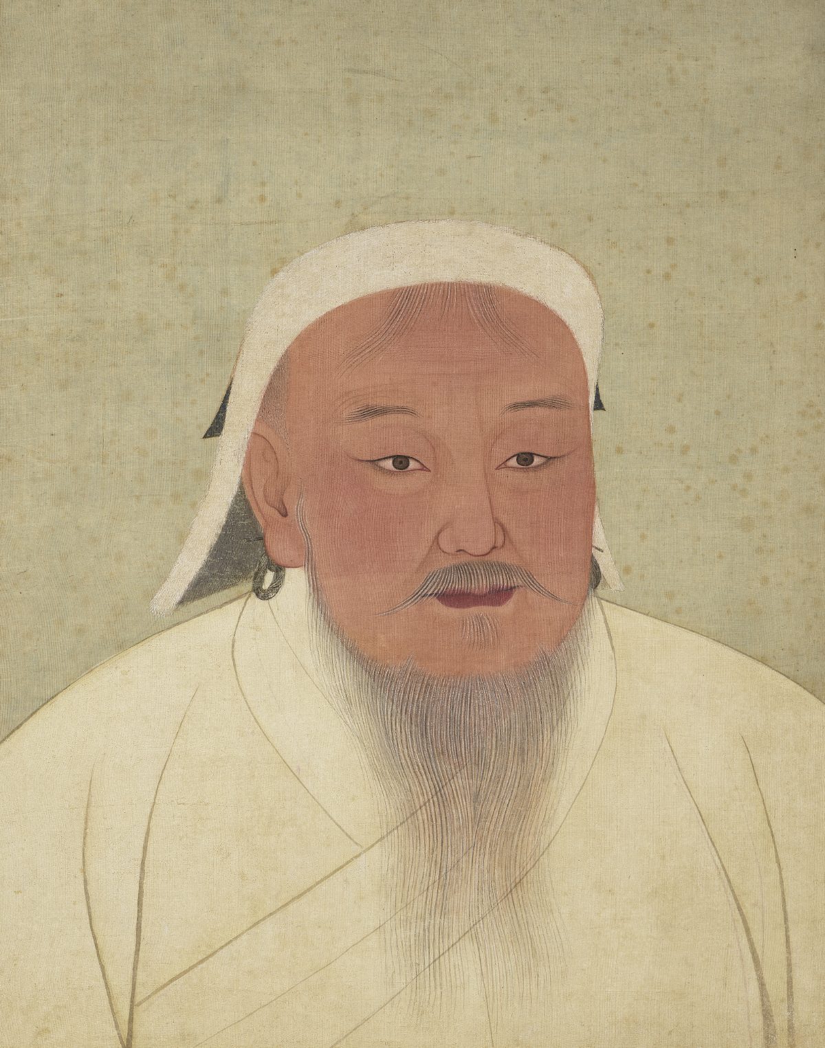 Portrait posthume de Gengis Khan, encre et couleurs sur soie, album impérial chinois du XIVe siècle.